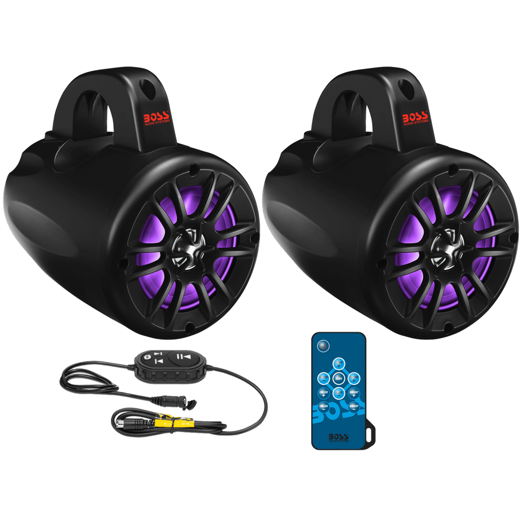 BOSS Audio Systems B40RGB ATV UTV Marine Weatherproof System - Amplified, 4 Inch Stereo Speakers, Full Range, 2 Way, Full Range Audio, Tweeters, Bluetooth, IPX5 Rated Weatherproof, Sold in Pairs