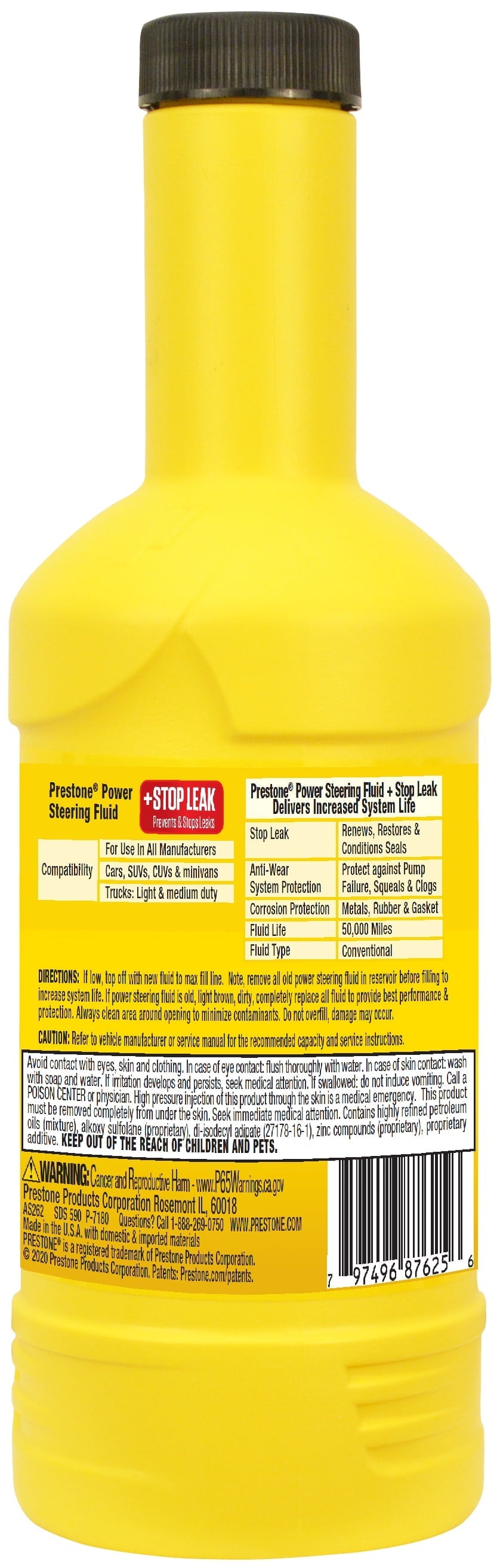 Prestone Power Steering Fluid Plus Stop Leak, 12 oz