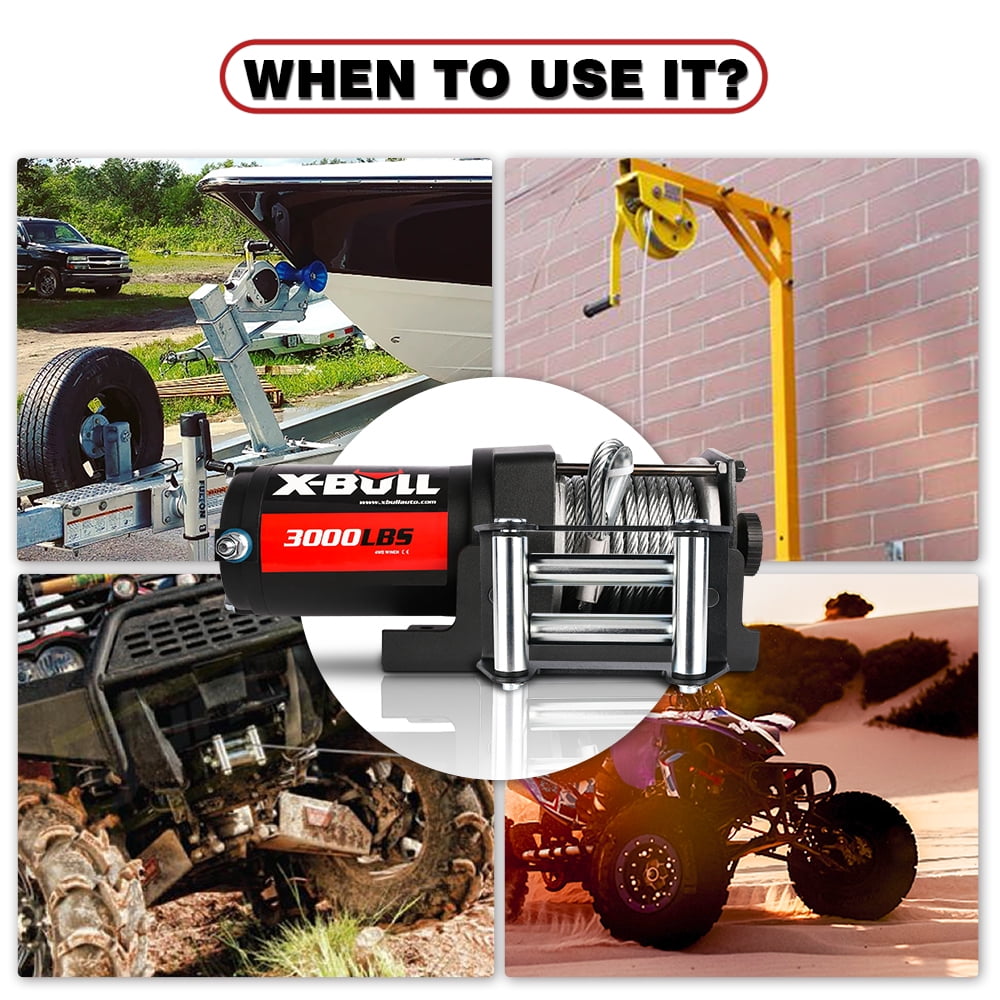 X-BULL Electric Winch 12V 3000LBS Steel Wire for Towing ATV/UTV Off Road with Mounting Bracket Wireless Remote