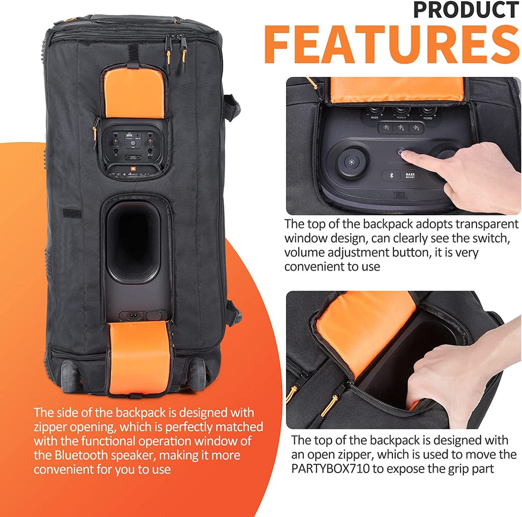 Speaker Bag Rugged Speaker Bag Carry Case Compatible with JBL Party Box Series, Portable Speaker Carry Tote Bag Backpack (for JBL Partybox 710 Bag)