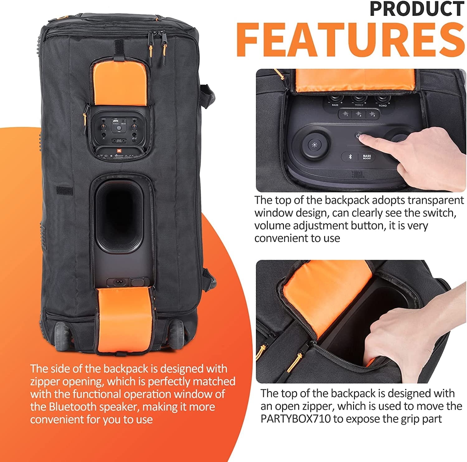 Speaker Bag Rugged Speaker Bag Carry Case Compatible with JBL Party Box Series, Portable Speaker Carry Tote Bag Backpack (for JBL Partybox 710 Bag)