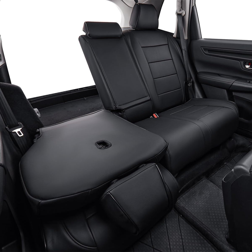 EKR Custom Fit CRV Seat Covers for Honda CRV EX,EXL,Hybrid 2023 2024 - Full Set Breathable Leather Auto Seat Covers(Black)