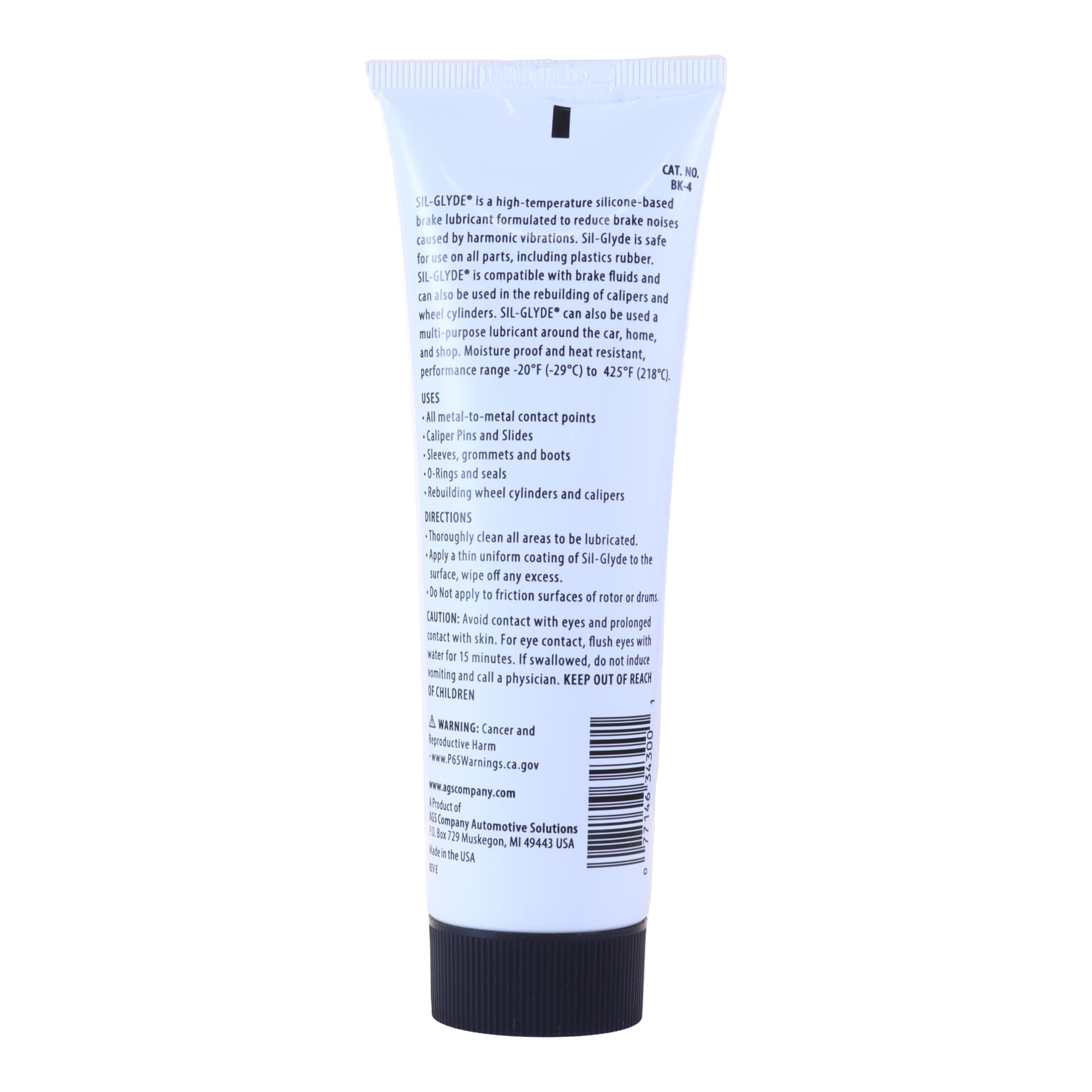 American Grease Stick (AGS) Sil-Glyde Silicone Brake Caliper Lubricant - Lubricates caliper slides - Stops pad squeal, 4 oz tube, sold by each