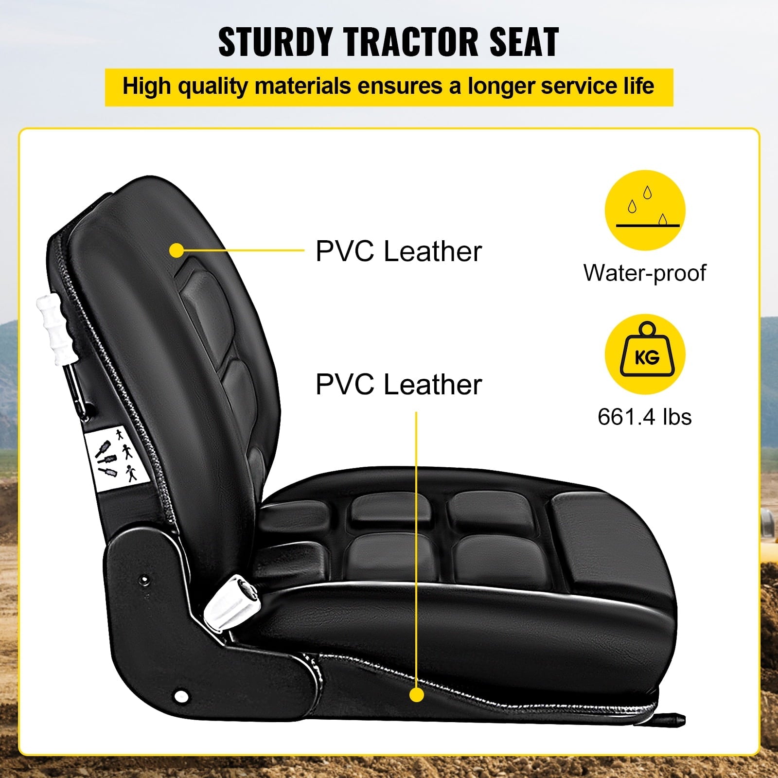 VEVOR Universal Vinyl Forklift Seat with Safety Switch & 3 Stage Weight Adjustment, Suspension Seat Fits TOYOTA