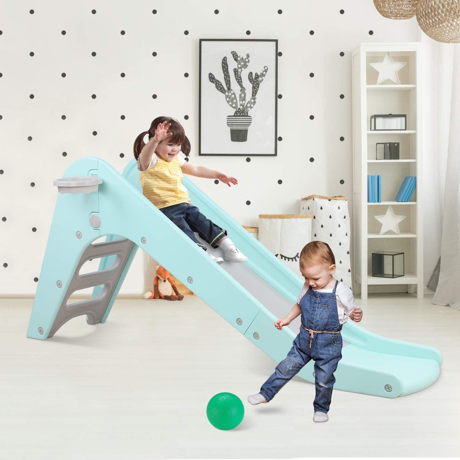 LAZY BUDDY Slide for Kids, Freestanding Toddler Slide Play Climber Set Indoor Playground Outdoor Swimming Pool Slide