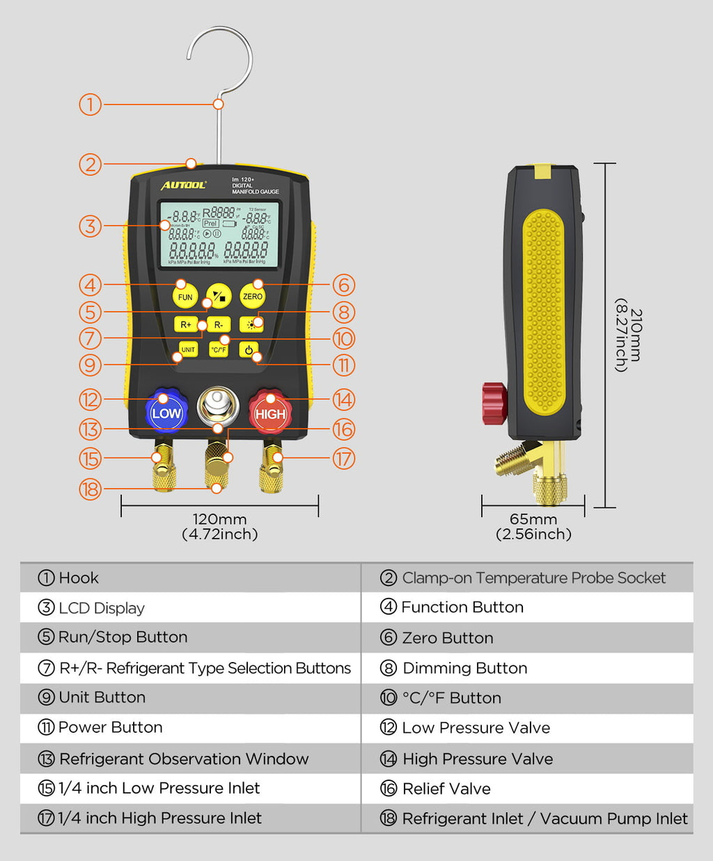 AUTOOL Air-Conditioning R134A Refrigerationt Digital Manifold Gauge Set, HVAC Vacuum Pressure Temperature Tester Kit, Support 89 Kinds Refrigerant HVAC Tools, AC Leak Detector Kit