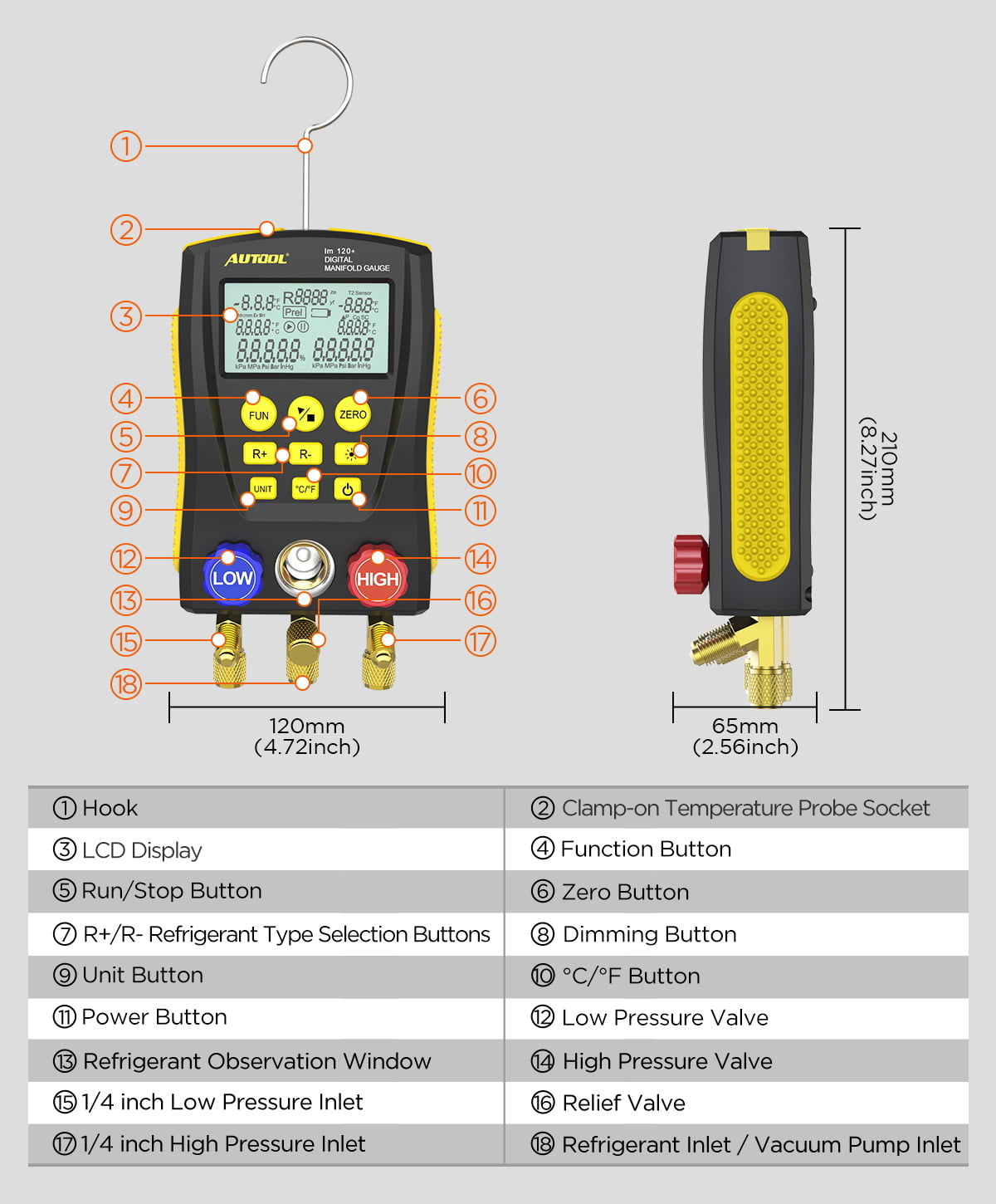 AUTOOL Air-Conditioning R134A Refrigerationt Digital Manifold Gauge Set, HVAC Vacuum Pressure Temperature Tester Kit, Support 89 Kinds Refrigerant HVAC Tools, AC Leak Detector Kit