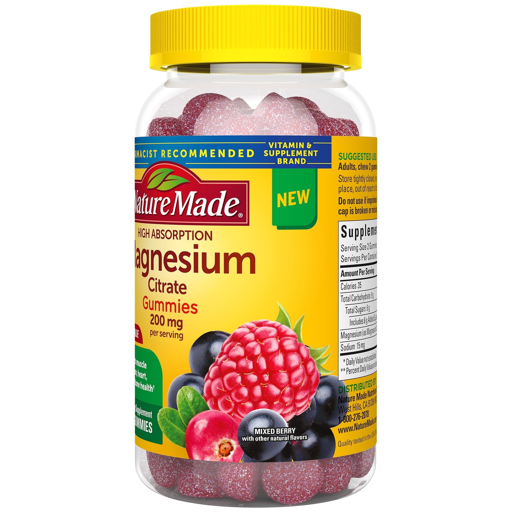 Nature Made High Absorption Magnesium Citrate 200 mg Per Serving Gummies, 64 Count