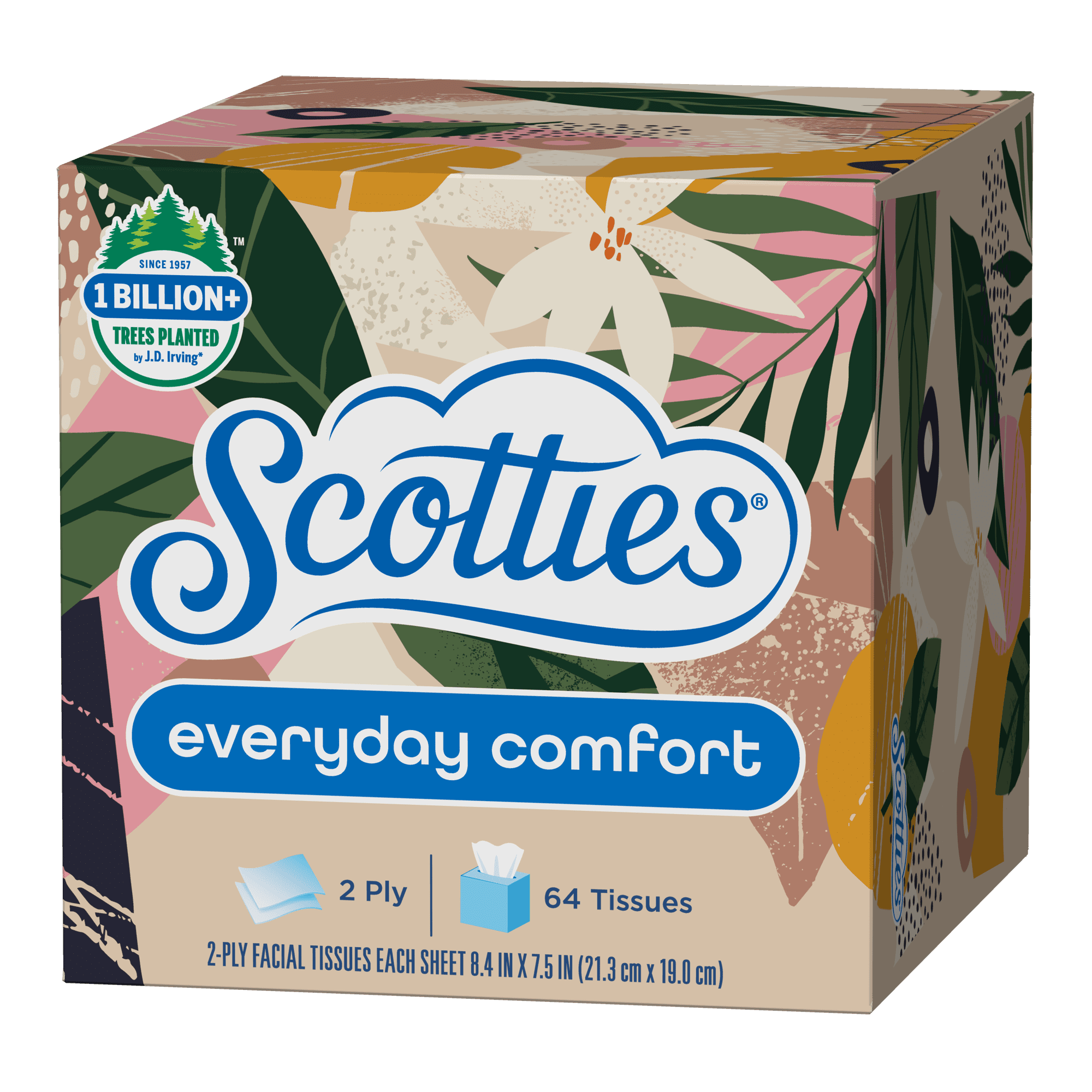 Scotties Everyday Comfort Facial Tissues, 64 Tissues per Box, 4 Cube Packs (256 Total Tissues)