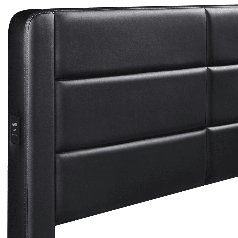 Easyfashion Upholstered Platform Queen Bed with 3 Storage Drawers and Built-in USB Ports, Black