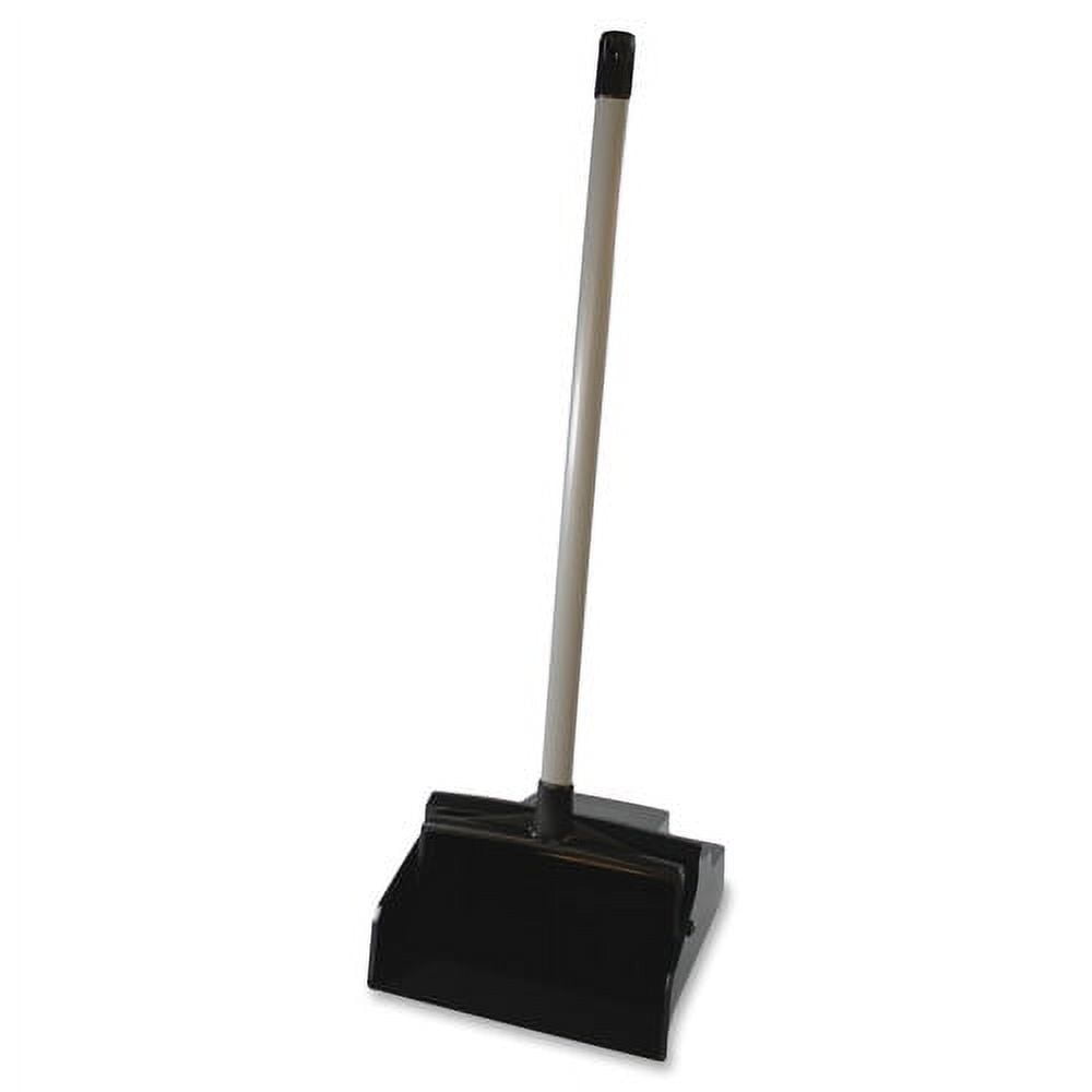 Genuine Joe Lobby Dust Pan 12" Wide - 30" Handle - Plastic - Black - 1 Each