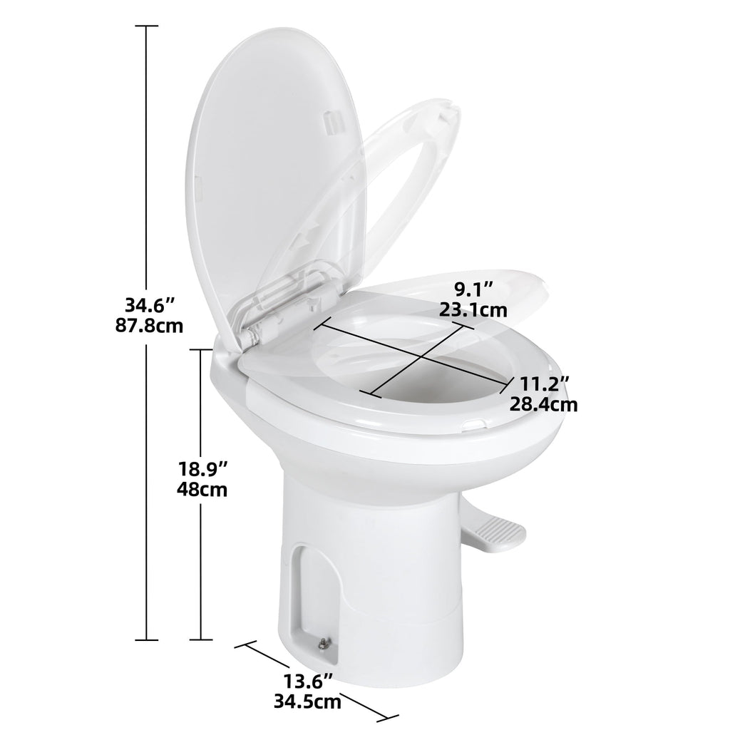 Dextrus Portable RV Toilet with Pedal Flush, Gravity Flush Toilet High Profile for Caravan Travel, Camping, Boating, White
