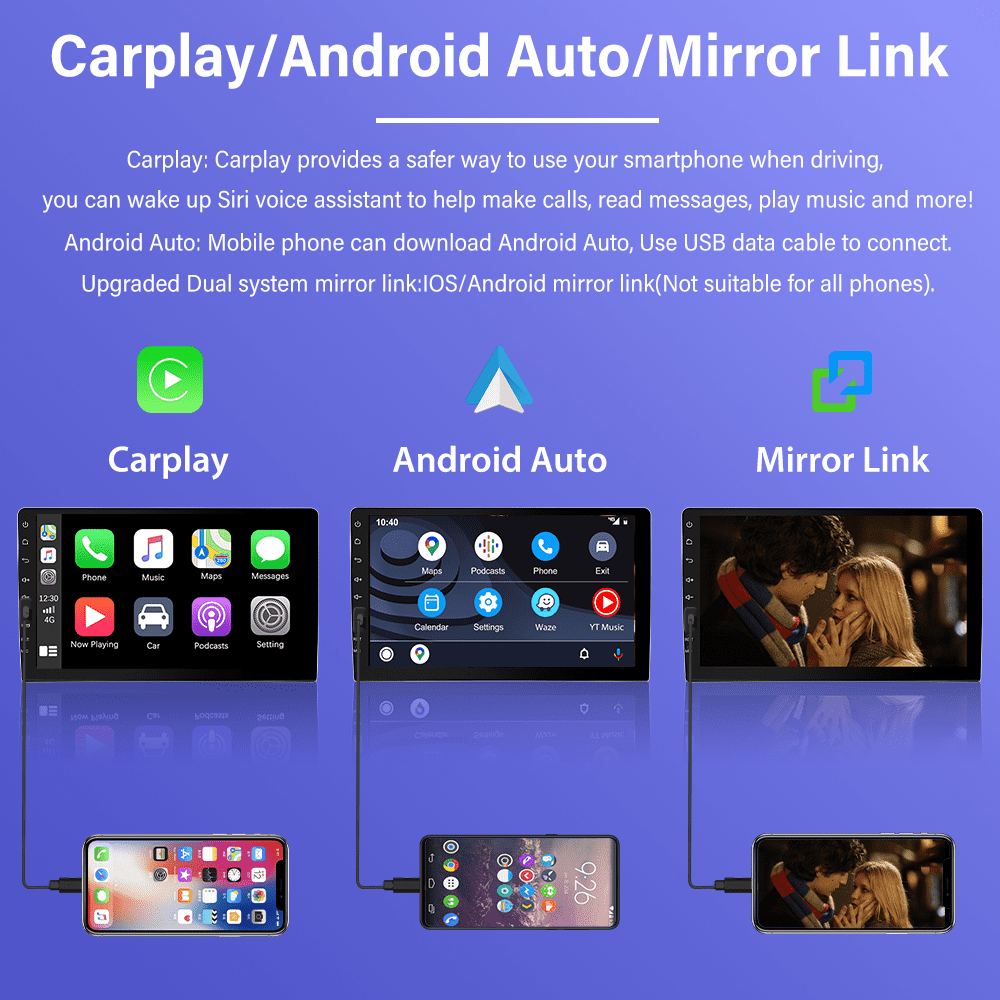 Podofo Single Din Car Stereo Radio 9'' Touch Screen Carplay Universal Car Multimedia Player with Bluetooth FM Radio Receiver Mirror Link with 12 Leds Backup Camera