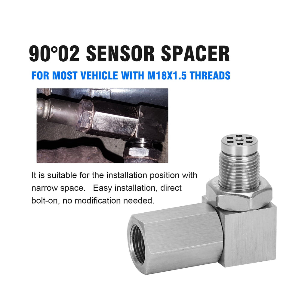 3mirrors 90-Degree 02 Sensor Check Engine Light Eliminator Adapter M18x1.5 Mounting Fittings Accessories - Stainless Steel, 10-Pack