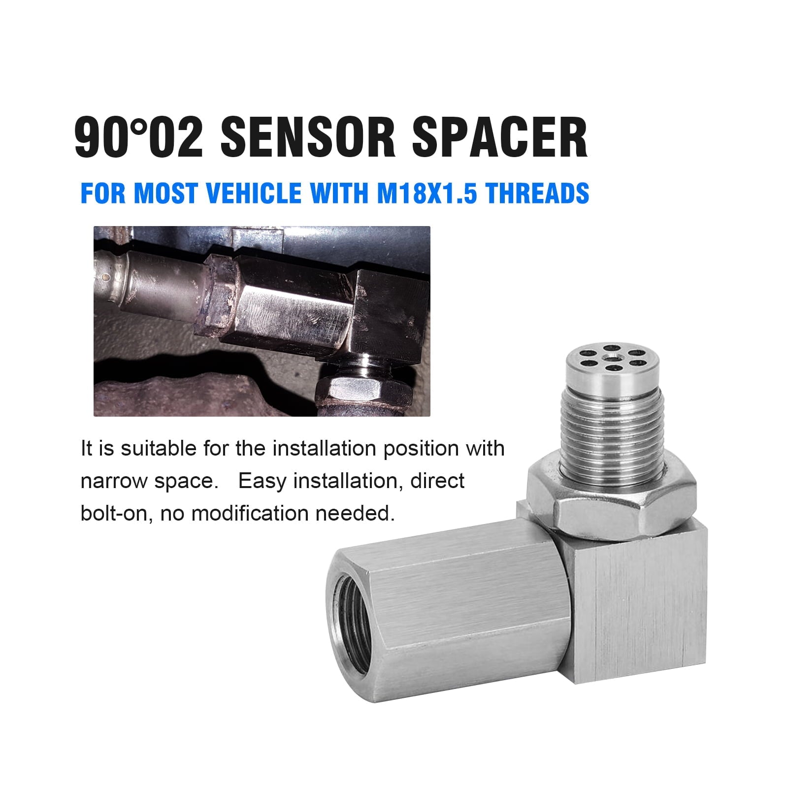 3mirrors 90-Degree 02 Sensor Check Engine Light Eliminator Adapter M18x1.5 Mounting Fittings Accessories - Stainless Steel, 10-Pack