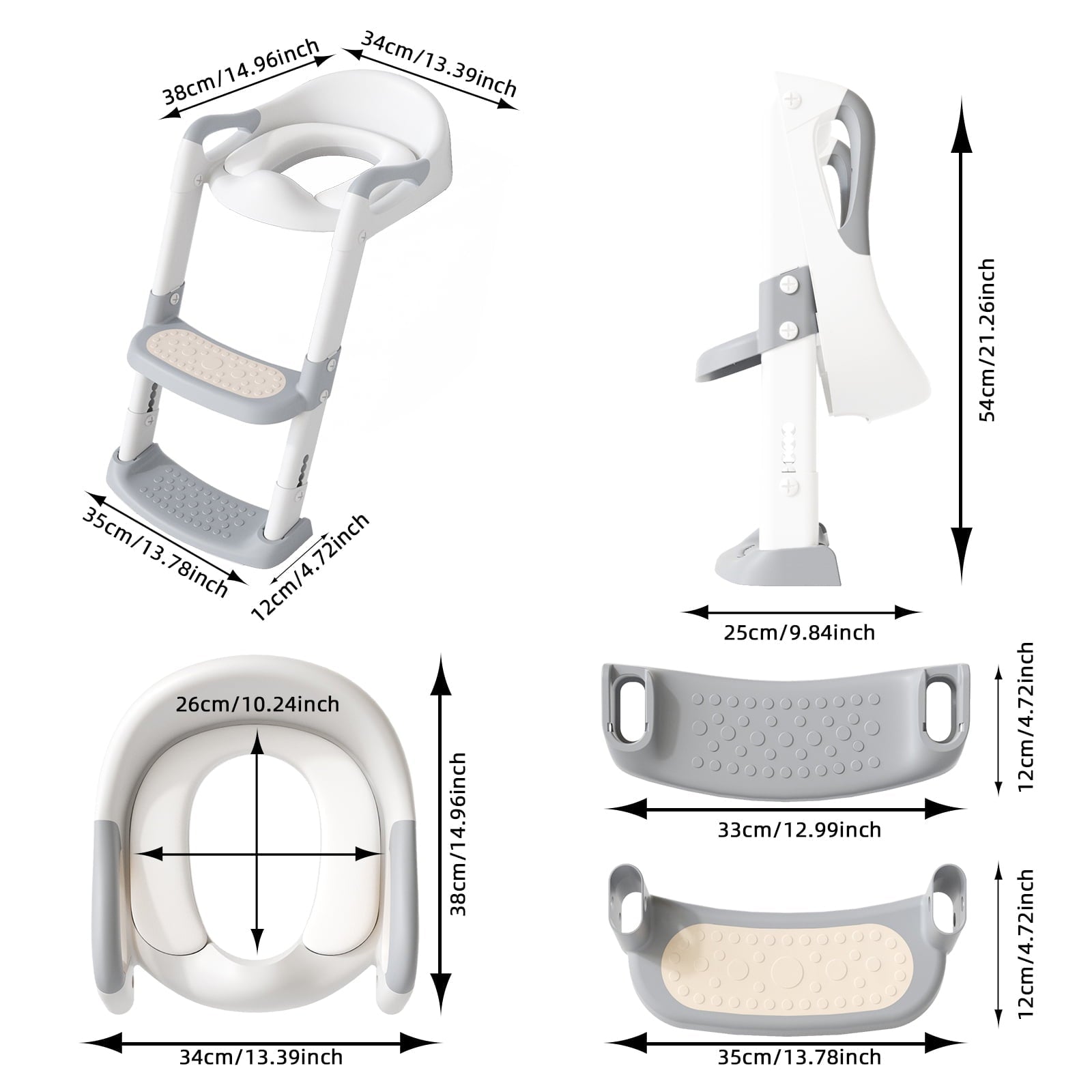 XJD Potty Training Toilet Seat for Toddlers,kids Folding Potty Seat with Ladders Steps Stools,Grey