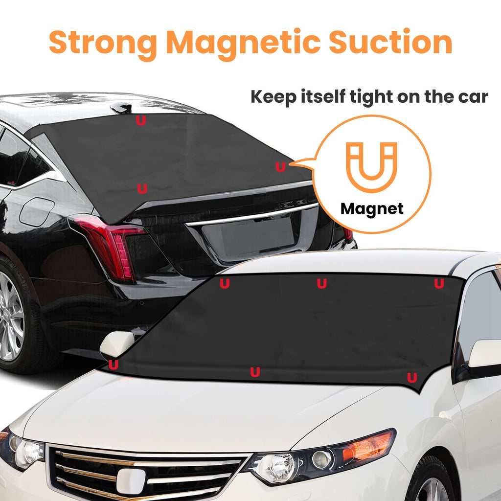 iMounTEK Front Rear Car Frost Guard Winter Windshield Cover for All SUV MPV, Car Accessories for Protection, Black CJ4524