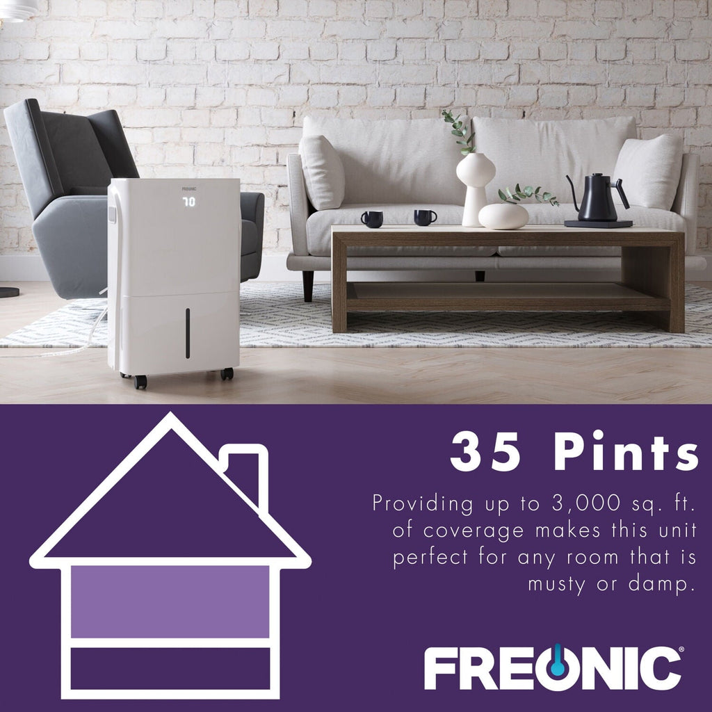 Freonic Energy Star 35-Pint 3,000 Sq.Ft. Portable Dehumidifier in White