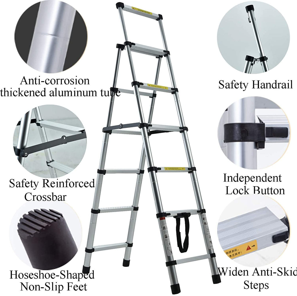 6+5 Telescopic Step Ladder Aluminium Heavy Duty 150KG/330lb Folding Portable Extendable Anti-Slip Stepladder for Home Garden Office Garage Home Loft DIY