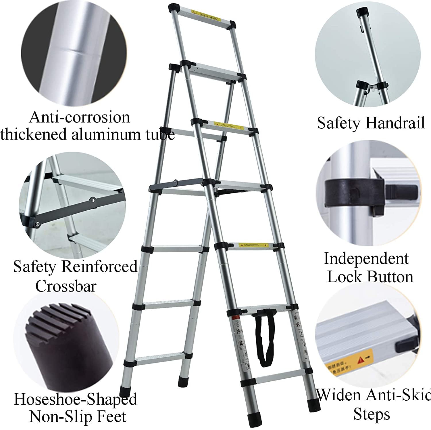 6+5 Telescopic Step Ladder Aluminium Heavy Duty 150KG/330lb Folding Portable Extendable Anti-Slip Stepladder for Home Garden Office Garage Home Loft DIY