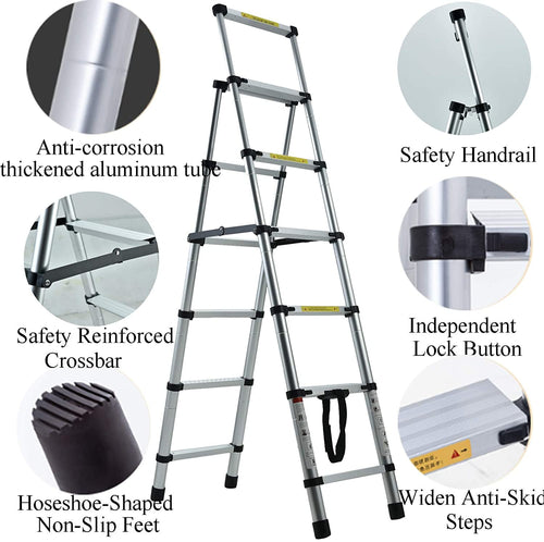 6+5 Telescopic Step Ladder Aluminium Heavy Duty 150KG/330lb Folding Portable Extendable Anti-Slip Stepladder for Home Garden Office Garage Home Loft DIY