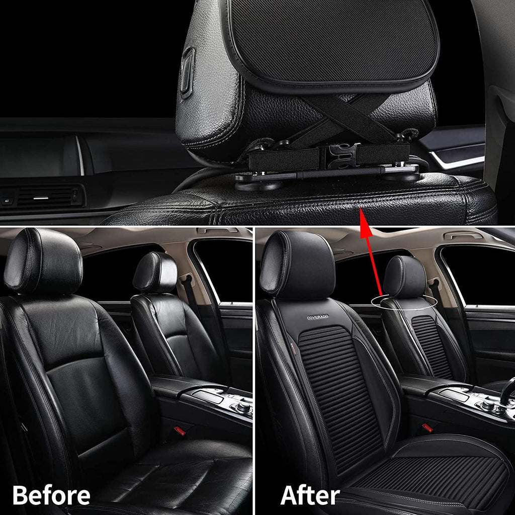 Coverado Front Seat Covers, Waterproof Leatheratte Car Seat Protector 2 Pieces, Protective Seat Cushions Universal Fit Most Vehicles, Sedans, SUVs, Trucks and Vans, Line Pattern