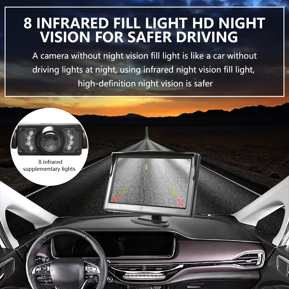 Backup Camera Monitor Kit Wireless,5 Display 9 LED License Plate Reverse Waterproof Night Vision HD Reversing Universal for Car/Vehicle/SUV/Van/Camper