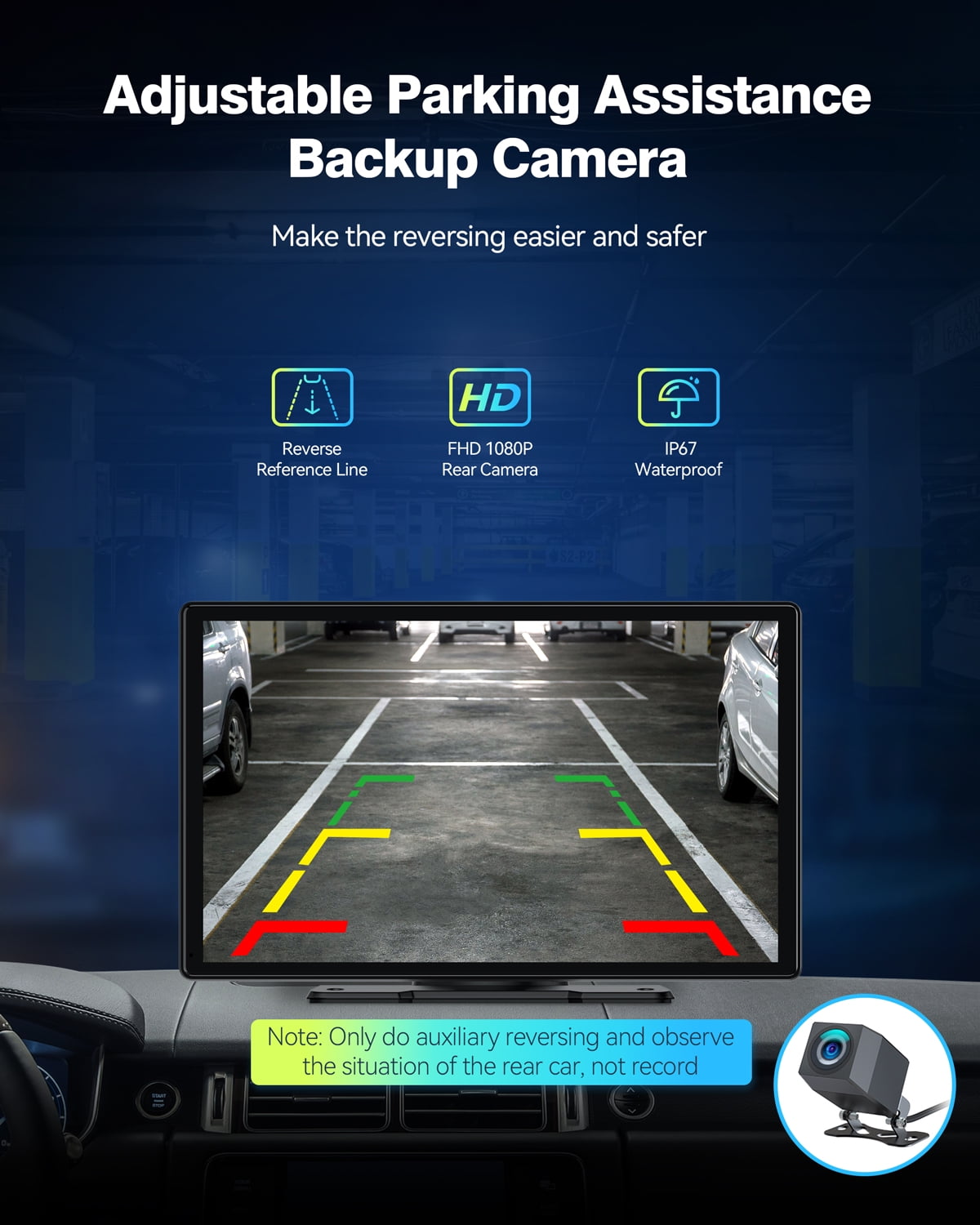 LAMTTO 9" HD IPS Screen Wireless Car Stereo Apple Carplay with 2.5K Dash Cam,1080P Backup Camera,Portable Touch Screen GPS Navigation for Car, Car Audio Receivers with Bluetooth,Android Auto