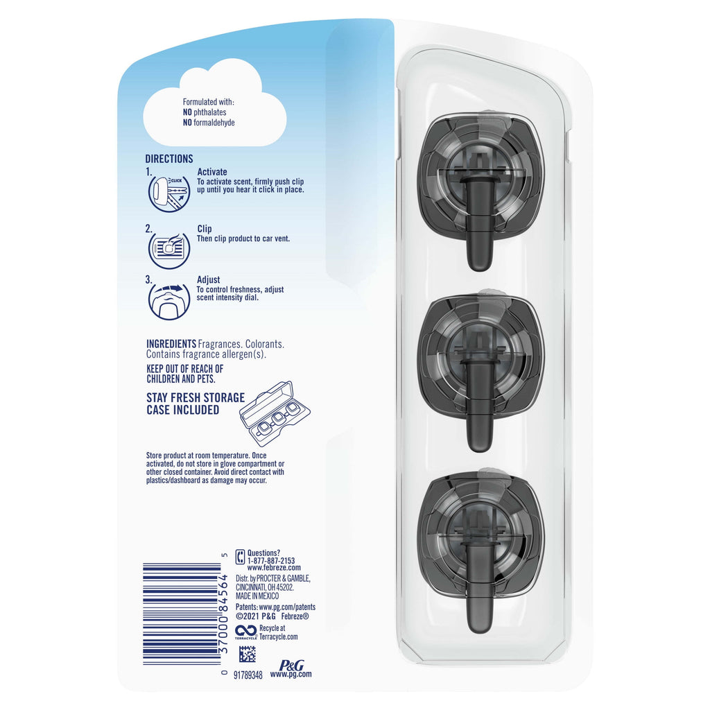 Febreze Unstopables Odor-Fighting Car Freshener Vent Clip Fresh, .07 fl oz., 3 Ct