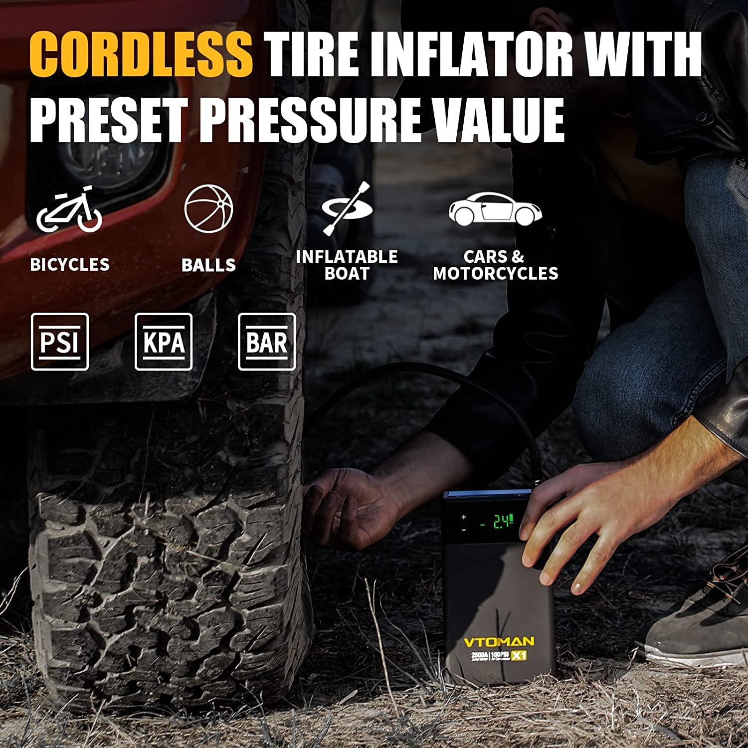 Jump Starter with Air Compressor,2500A Peak 12V Portable Jump Box for 8.5L Gas and 6.0L Diesel Engines with 150PSI Compressor Tire Inflator,Auto Lithium Car Starter  Battery Booster Power Bank