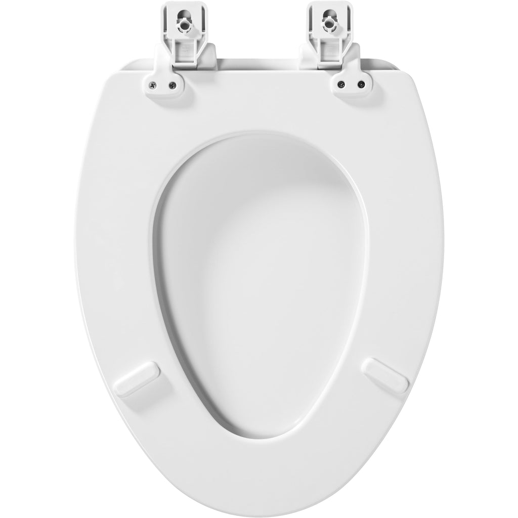 Mayfair Lannon Slow Close Elongated Enameled Wood Toilet Seat in White Adjustable and Never Looosens