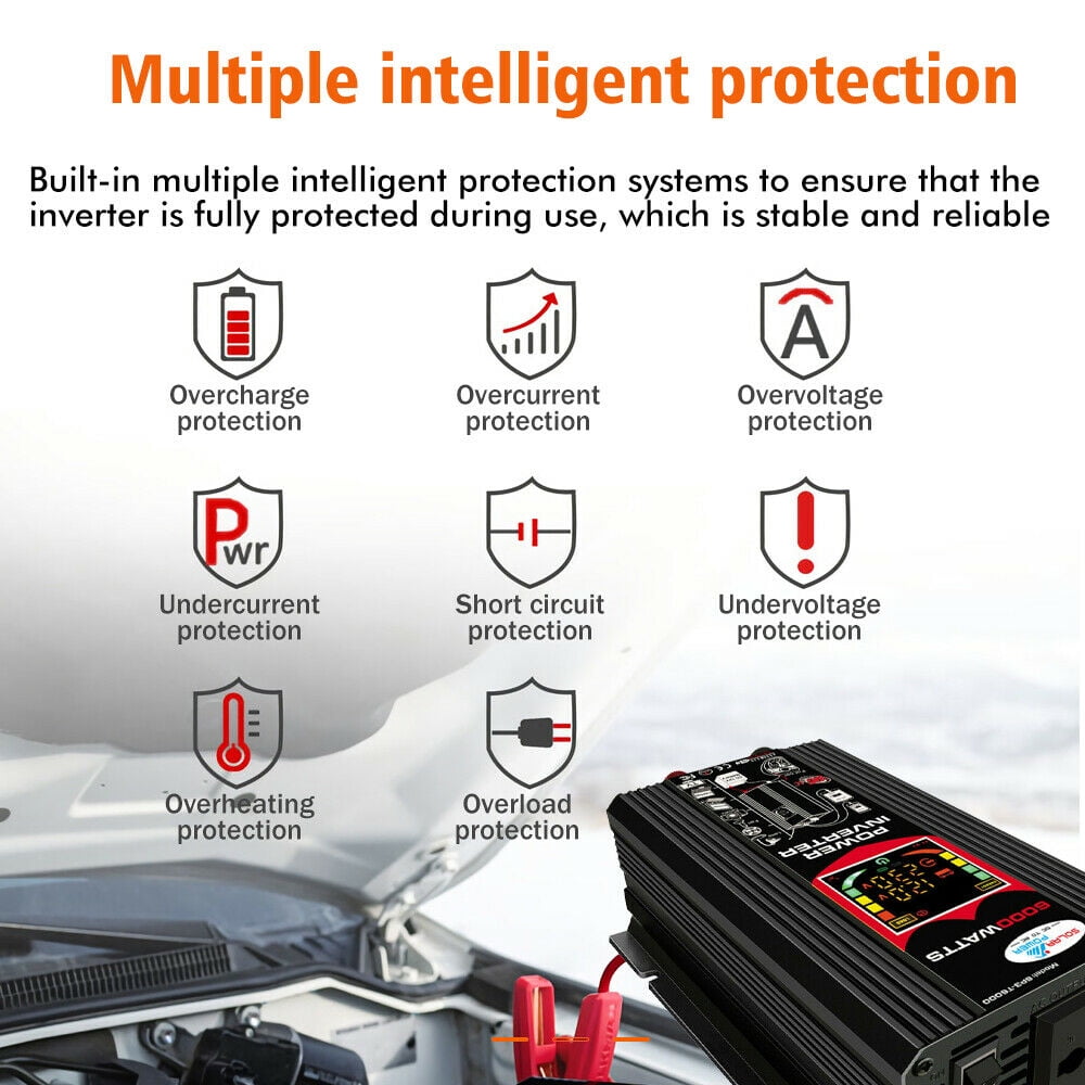 6000W Peak Car Power Inverter, DFITO DC 12V to AC 110V Adapter with 1 AC Outlets,4.2A Dual USB Charging Port,1 Cigarette Lighter Adapter,LCD Display