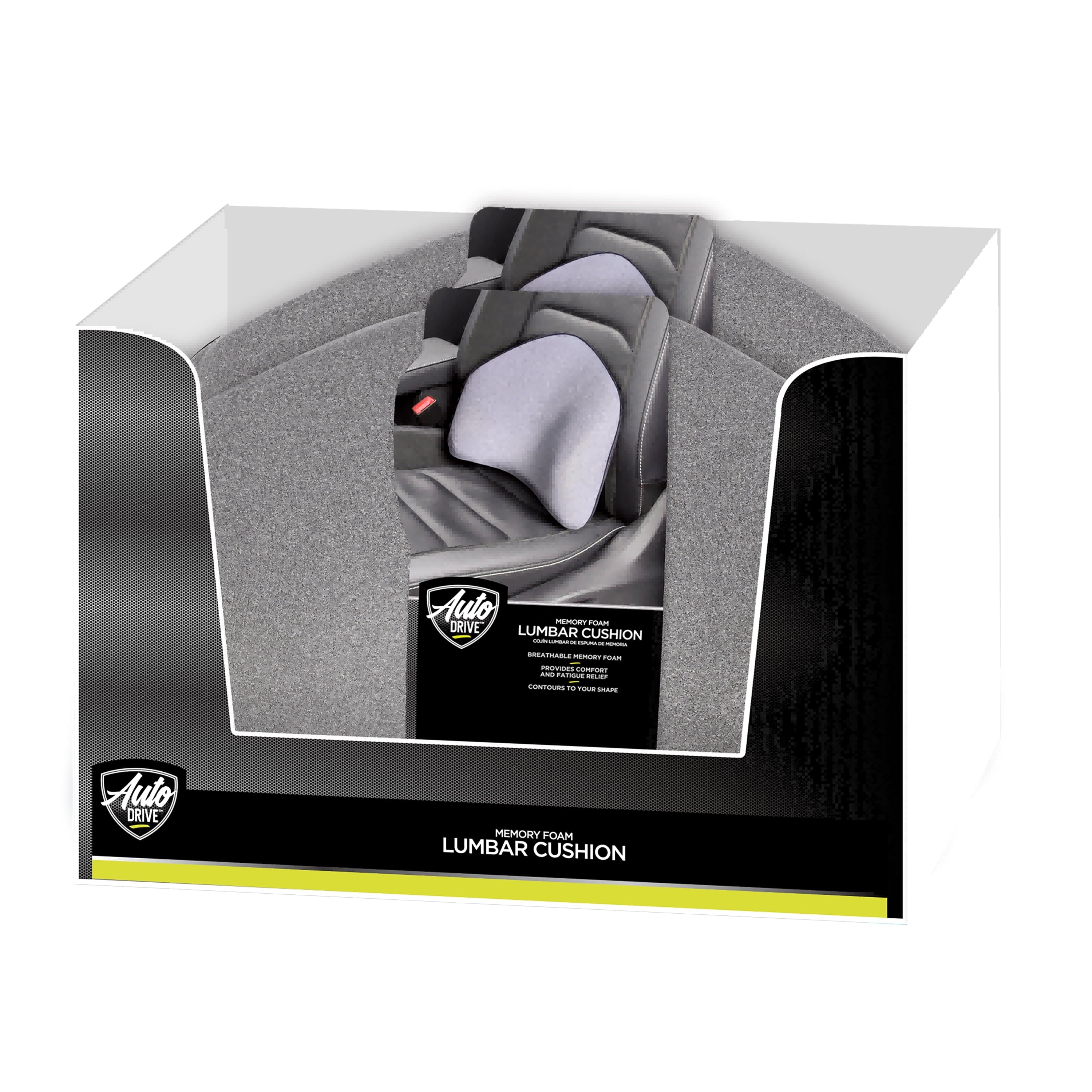 Auto Drive 1PC Ergonomic Lumbar Support Memory Foam Polyester Grey - Universal Fit, 22CU05