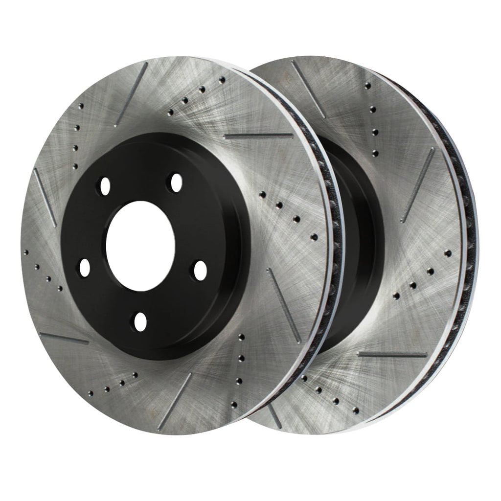 AutoShack Front Drilled Slotted Brake Rotors Black and Ceramic Pads Kit Driver and Passenger Side Replacement for 2007-2013 2014 2015 2016 2017 Jeep Wrangler 2018 Wrangler JK 3.6L 3.8L V6 4WD RWD