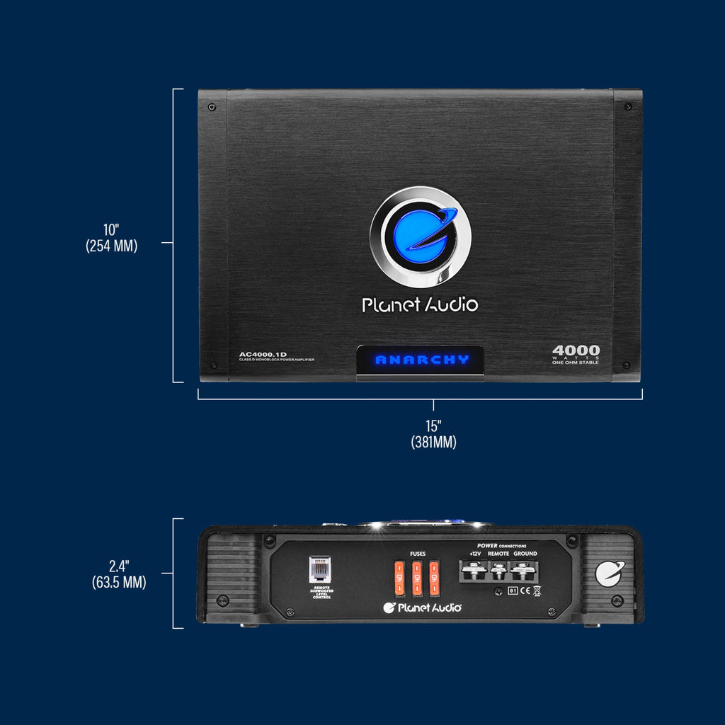 Planet Audio AC4000.1D 4000 Watt Class D Car Amplifier, 1 Ohm Stable, Mosfet