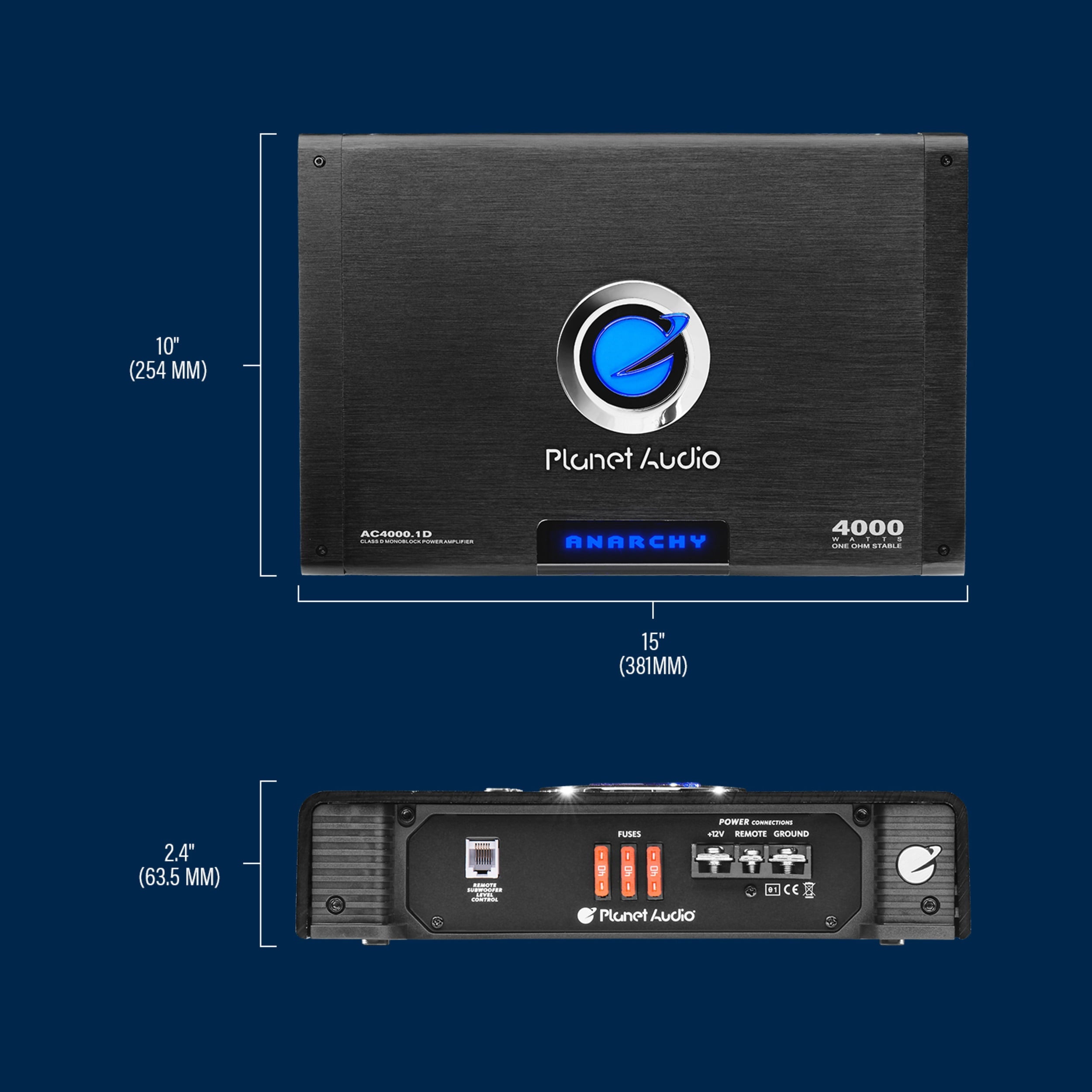 Planet Audio AC4000.1D 4000 Watt Class D Car Amplifier, 1 Ohm Stable, Mosfet