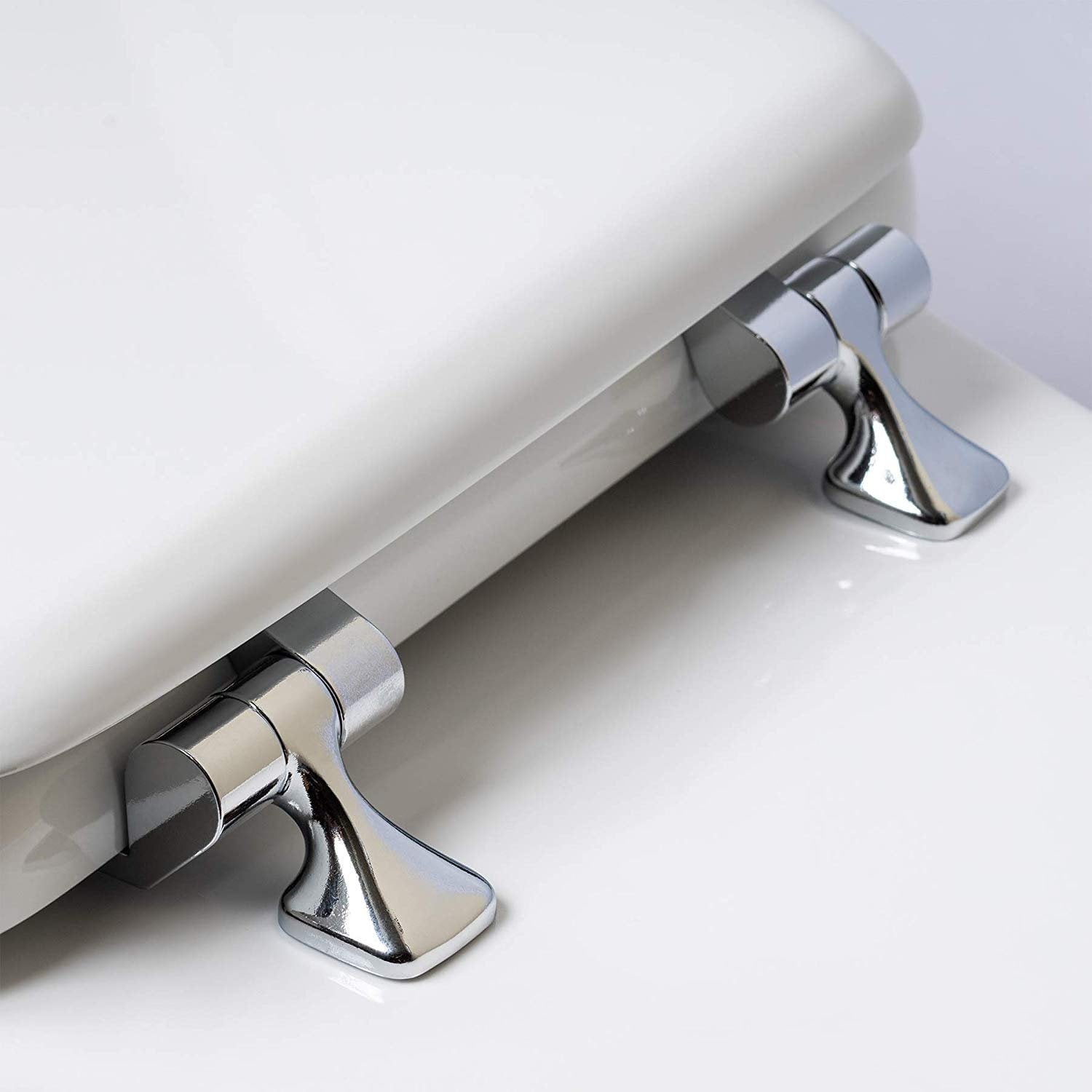 MAYFAIR Soft Toilet Seat with Chrome Hinges, ROUND, Padded with Wood Core, White, 13CP
