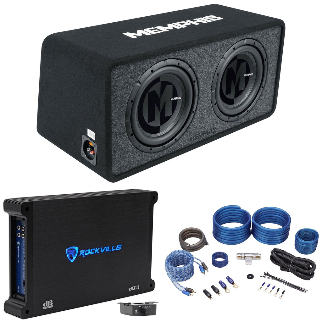 Memphis Audio PRXE12D2 1200w Dual 12" Subwoofers+Enclosure Box+Amplifier+Amp Kit