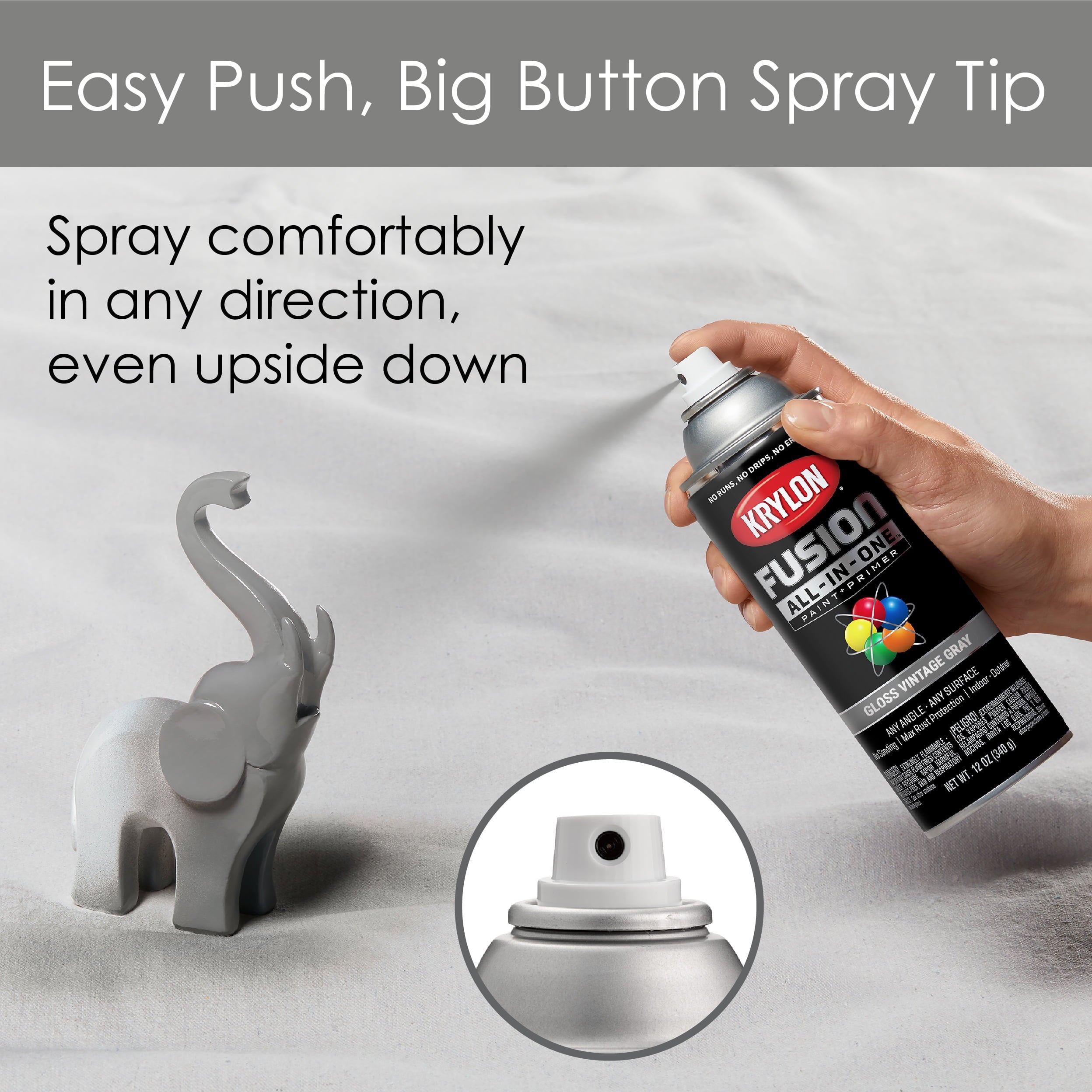 Krylon Fusion All-In-One Spray Paint, Gloss, Vintage Gray, 12 oz.