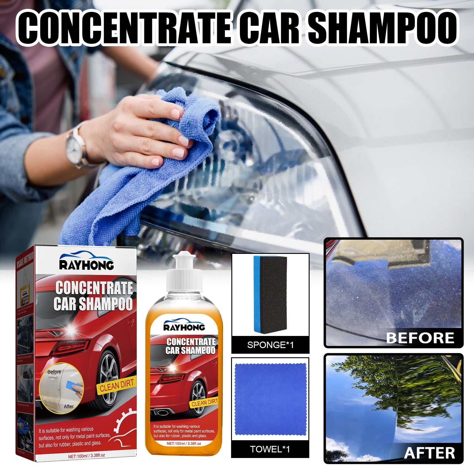 WMYBD Car Care & Cleaning,Car Exterior Shampoo Multipurpose Automotive Cleaners High Concentration Super Foam Strong Decontamination Auto Wash Supplies 100ML Clearence