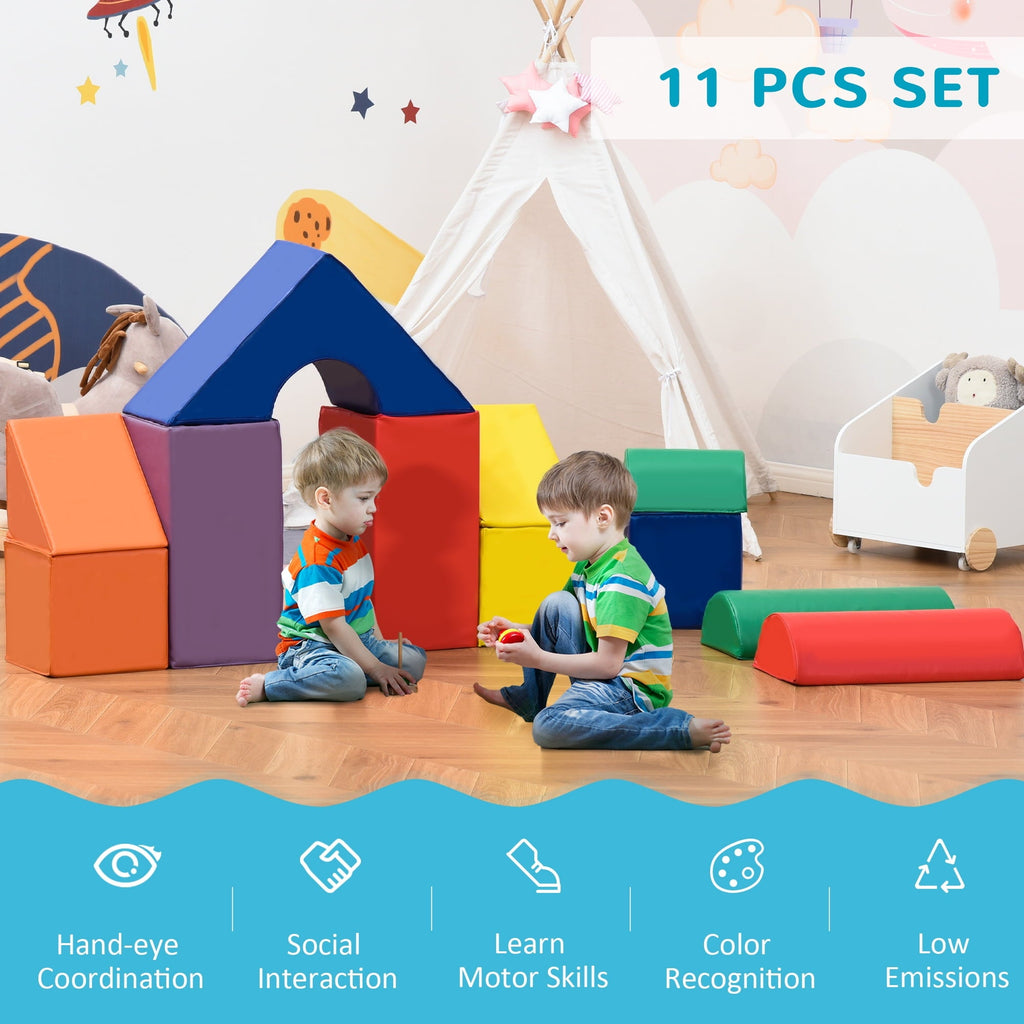 Soozier Foam Climbing Blocks for Toddlers, 11-Piece Climb and Crawl Activity Playset Building Blocks, for Aged 1-3 Years Old