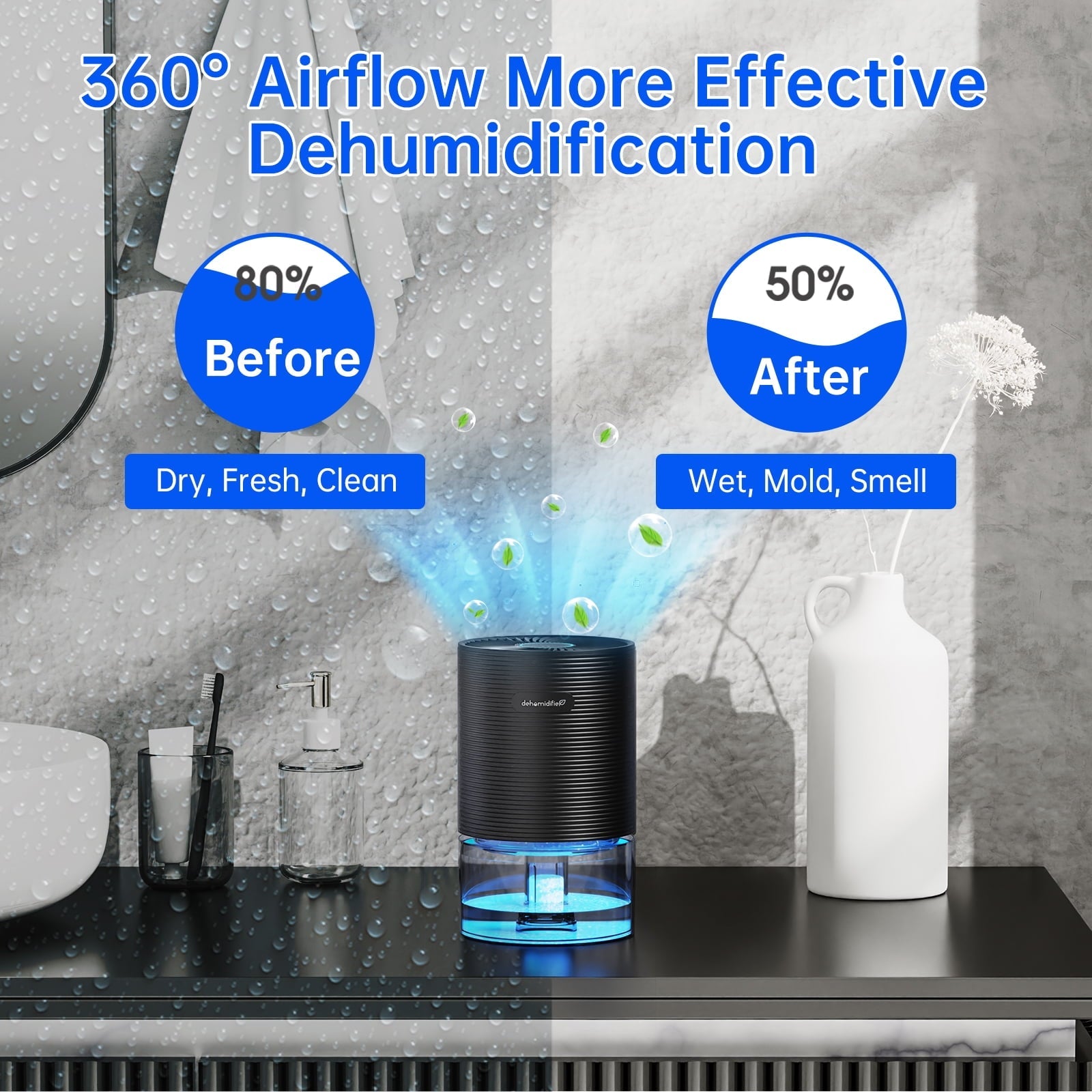 Alrocket Small Dehumidifiers for Bedroom 27oz with Auto-off,7 Colors LED Light up to 215 sq.ft-Black