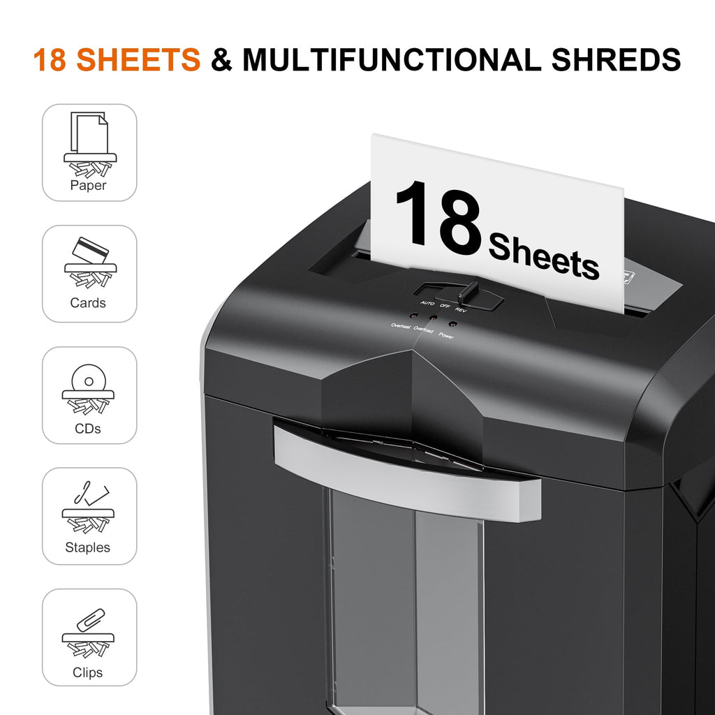 Bonsaii Paper Shredder 18-Sheet Cross-Cut Shredder for Home Office with Wastebasket