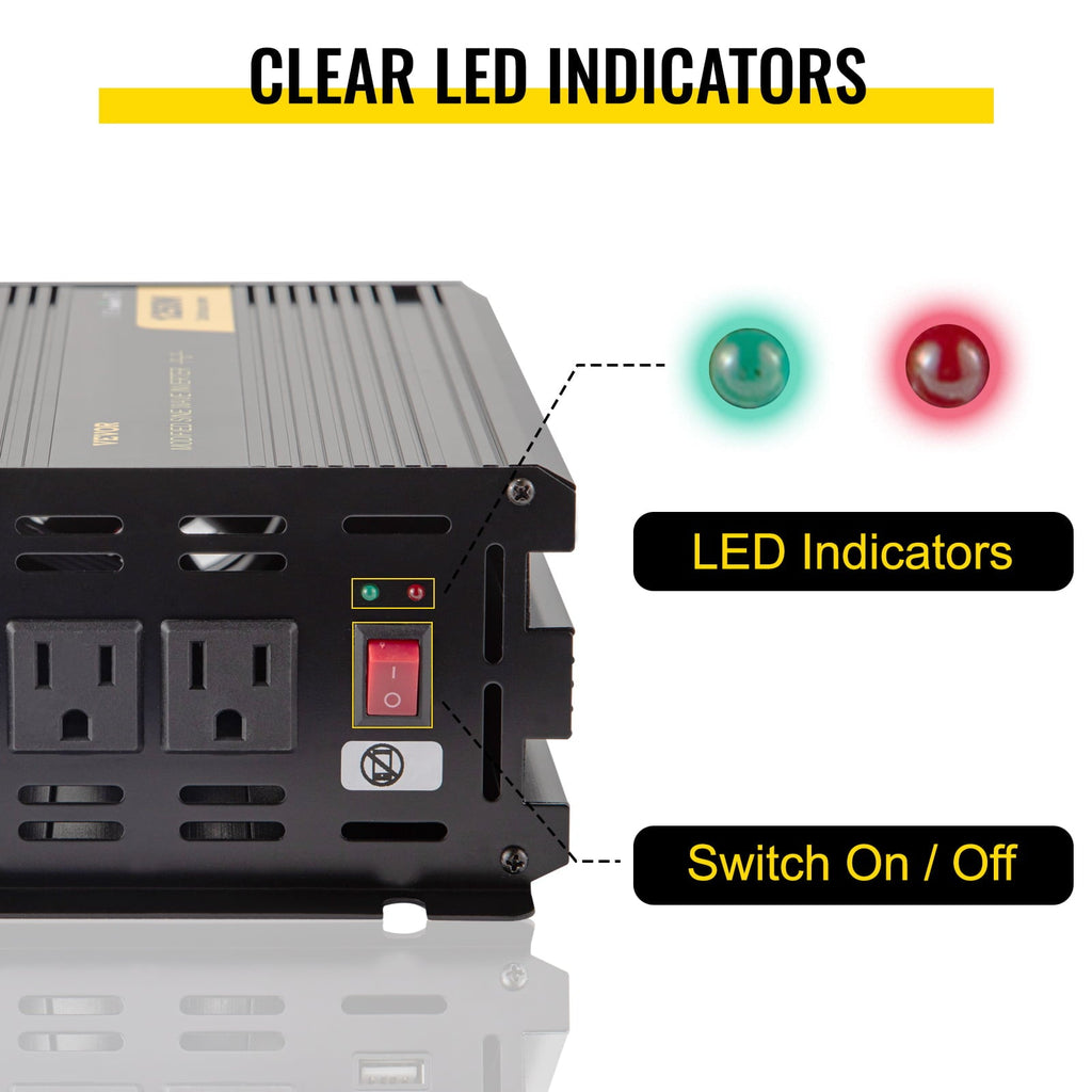 VEVOR Power Inverter 2300W Modified Sine Wave Inverter DC 24V to AC 120V Car Converter with LCD Display Remote Controller LED Indicators AC Outlets Power Inverter for Car RV Truck Boat Travel Camping