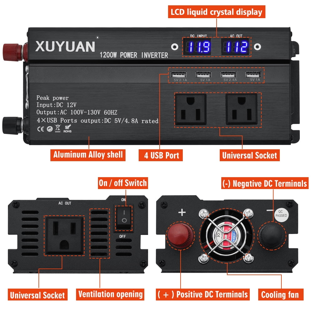 Inverter, DFITO 600W Car Power Inverter Dc 12V/24V to 110V Ac Converter, with 2 Dual Ac Outlet and 4 USB Car Charger for Camping/ Road Trips/ Outdoor Work