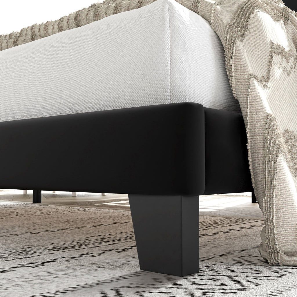 Allewie Queen Size Platform Bed Frame with Velvet Upholstered Headboard and Wooden Slats Support, No Box Spring Needed, Black
