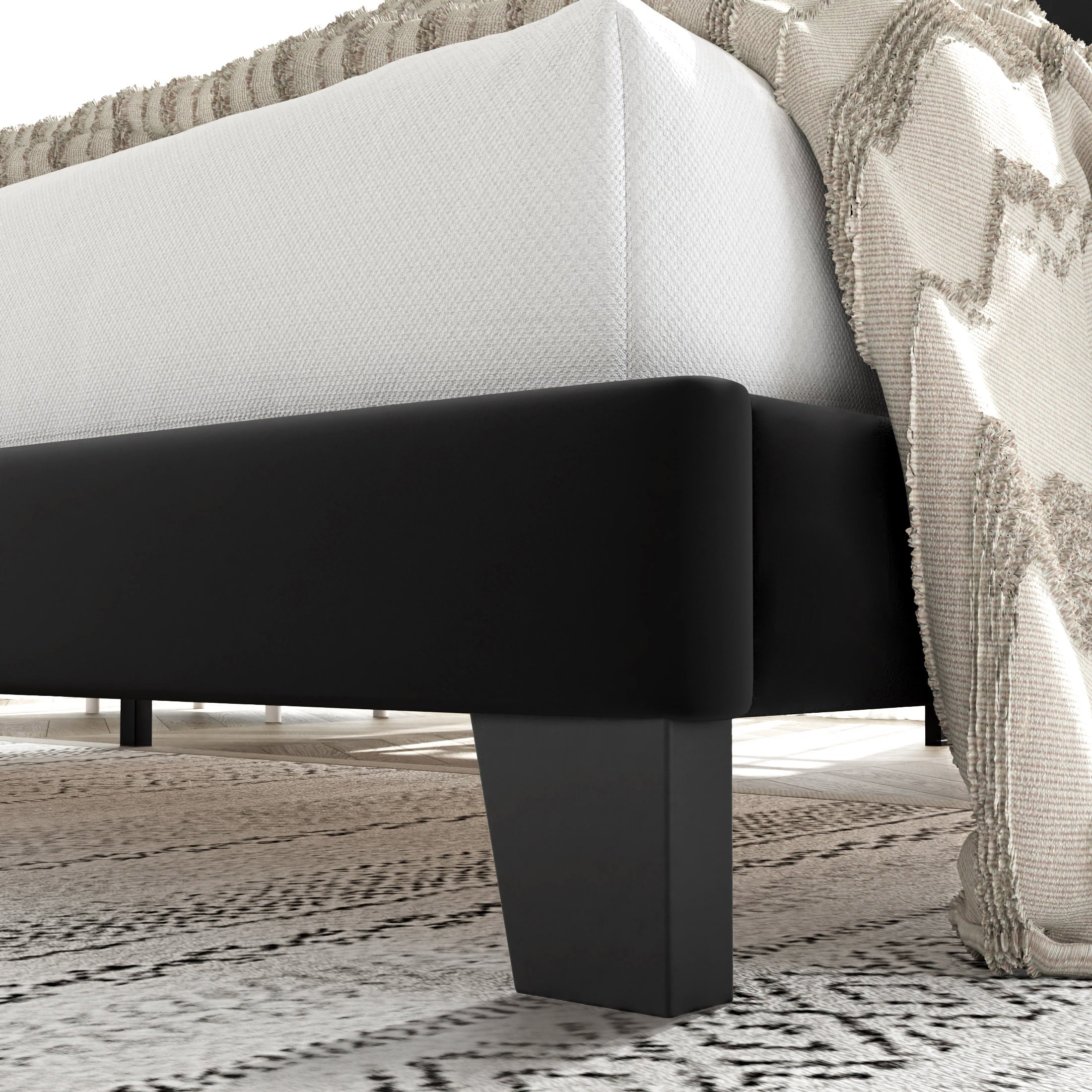 Allewie Queen Size Platform Bed Frame with Velvet Upholstered Headboard and Wooden Slats Support, No Box Spring Needed, Black