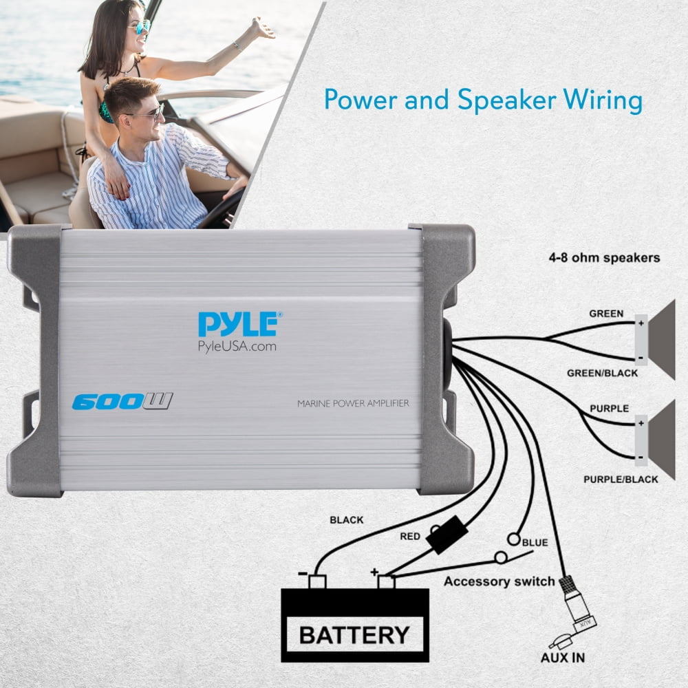 Pyle PLMRMP2A Waterproof 600 W 2 Channel Marine Power Audio Amplifier for Boats