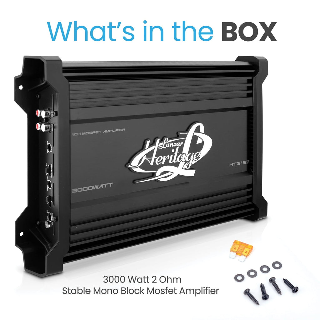 Lanzar HTG157 3000W Mono MOSFET Car Audio Power Amplifier Amp Stereo with 2 Ohm