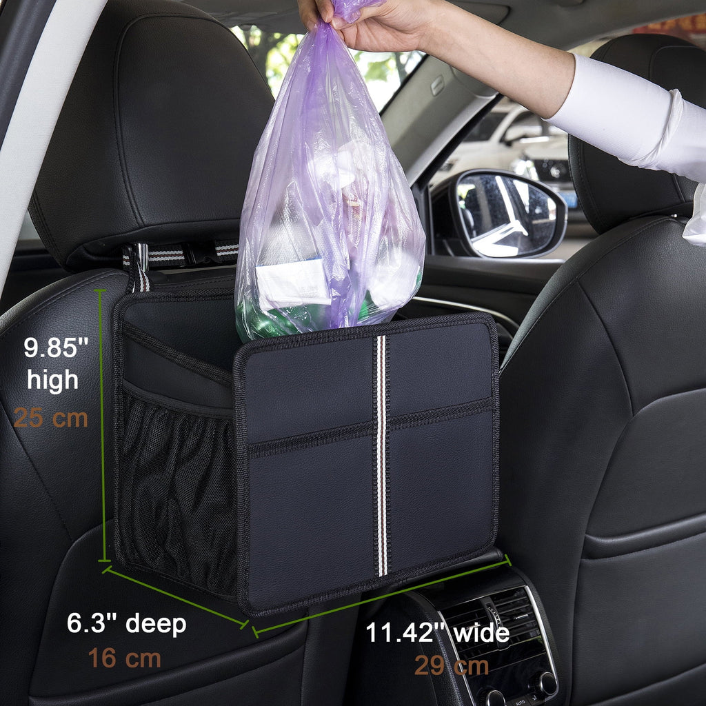 Uplien Car Seat Back Organizer and Storage, Premium PU Leather Hanging Backseat Car Organizer, Ultra-Durable Foldable - Black 11.42" x 9.85"